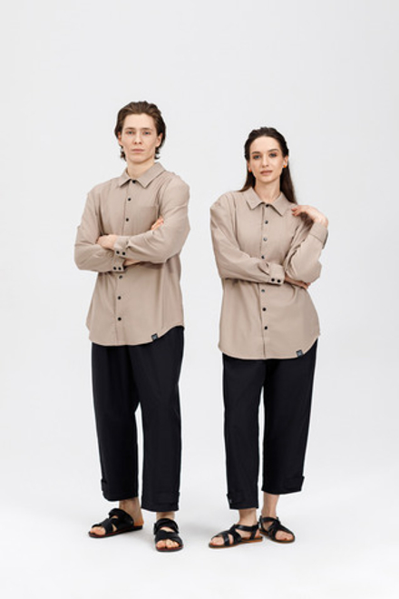 Рубашка - китель с отложным воротником УНИСЕКС бежевый