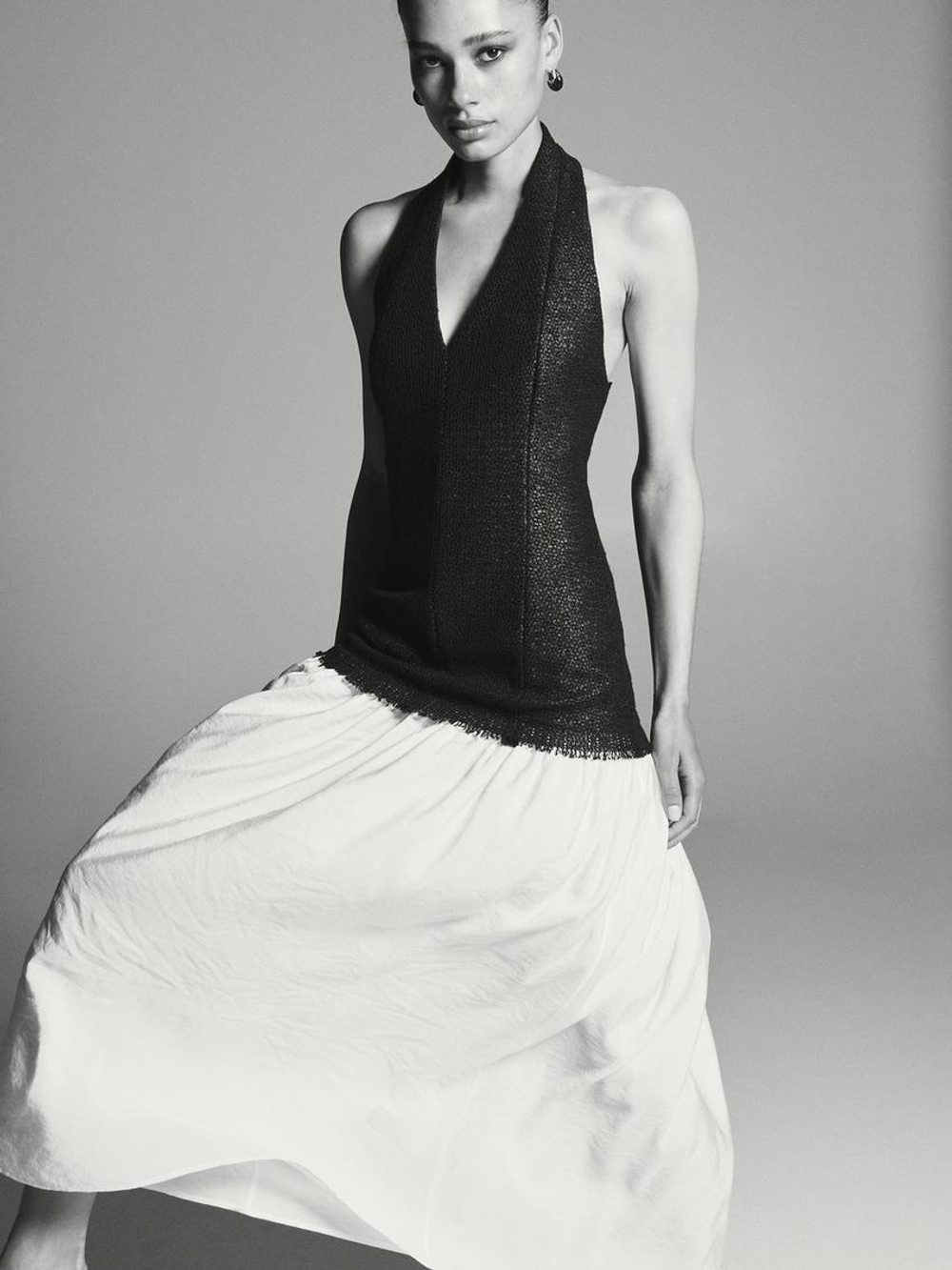 Massimo Dutti Длинное платье с отложным воротником, черный