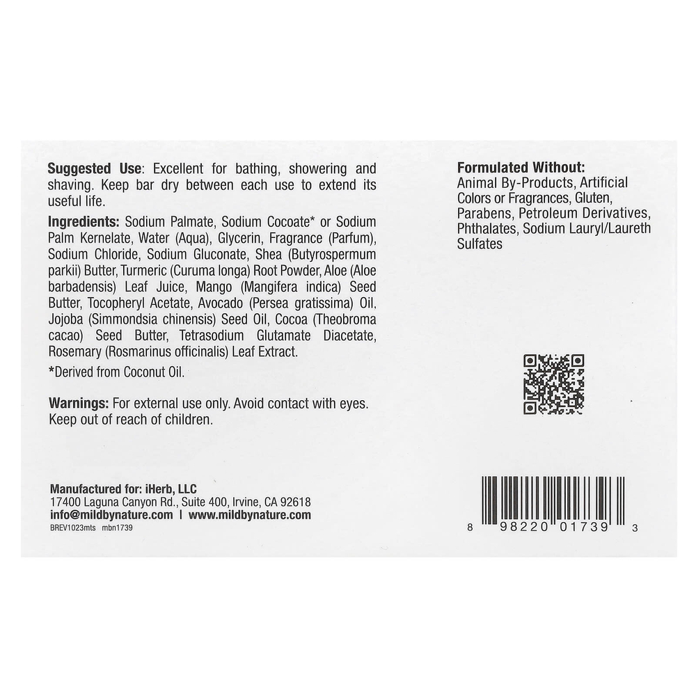 Mild By Nature, кусковое мыло с манго и куркумой, 141 г (5 унций)