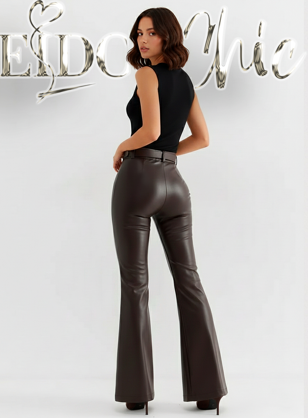 Кожаные брюки клеш от колена