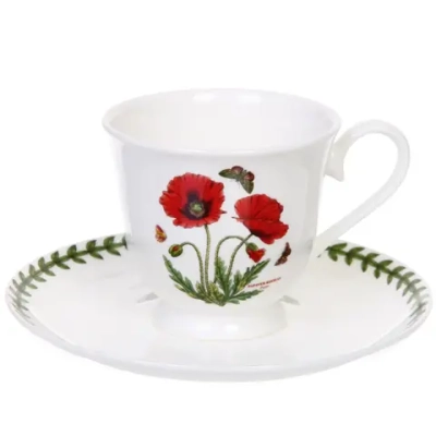 Чайная пара «Цветочная грация» (узкая кружка 220мл, блюдце) маки