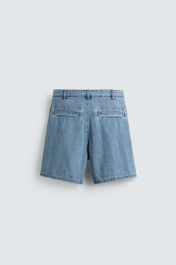 ZARA ШОРТЫ RELAXED FIT СО СКЛАДКАМИ, ГОЛУБОЙ