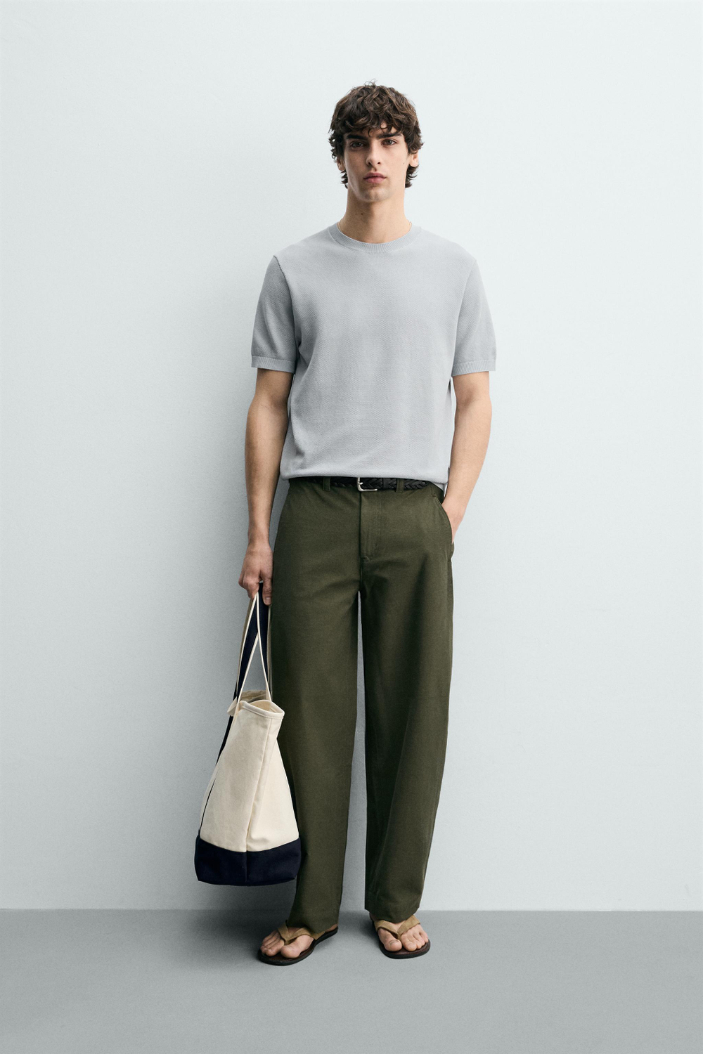 ZARA ФУТБОЛКА RELAXED FIT ИЗ ТРИКОТАЖА, СЕРО-СИНИЙ