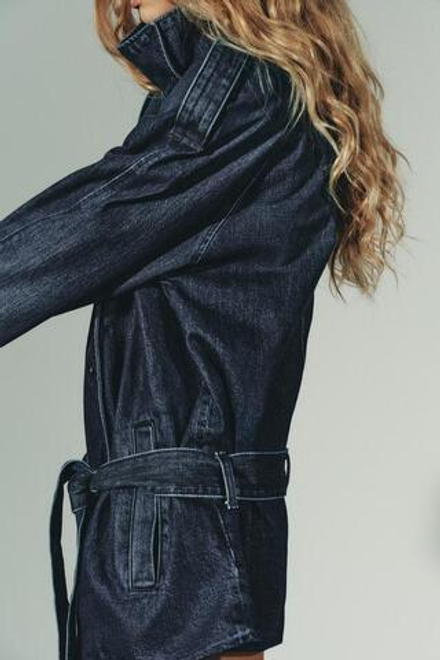 ZARA ДЖИНСОВЫЙ ТРЕНЧ МИДИ TRF С ПОЯСОМ, МОРСКОЙ СИНИЙ