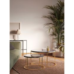 Набор из 2-х журнальных столиков Hans, Ø60 см и Ø80 см, черный мрамор