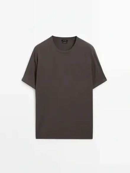 Massimo Dutti Футболка из 100% хлопка, мышино-серый