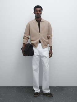 Massimo Dutti Кардиган из смесового хлопка с застежкой-молнией, норка