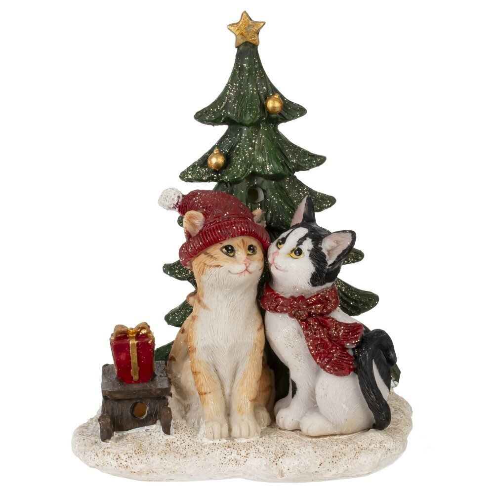 GAEM Фигурка декоративная с подсветкой "Кошечки и ёлка", L12,5 W10 H16 см