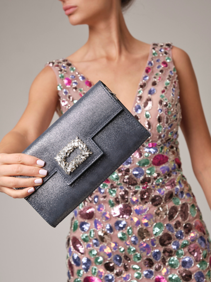 Клатч замшевый син.серебро