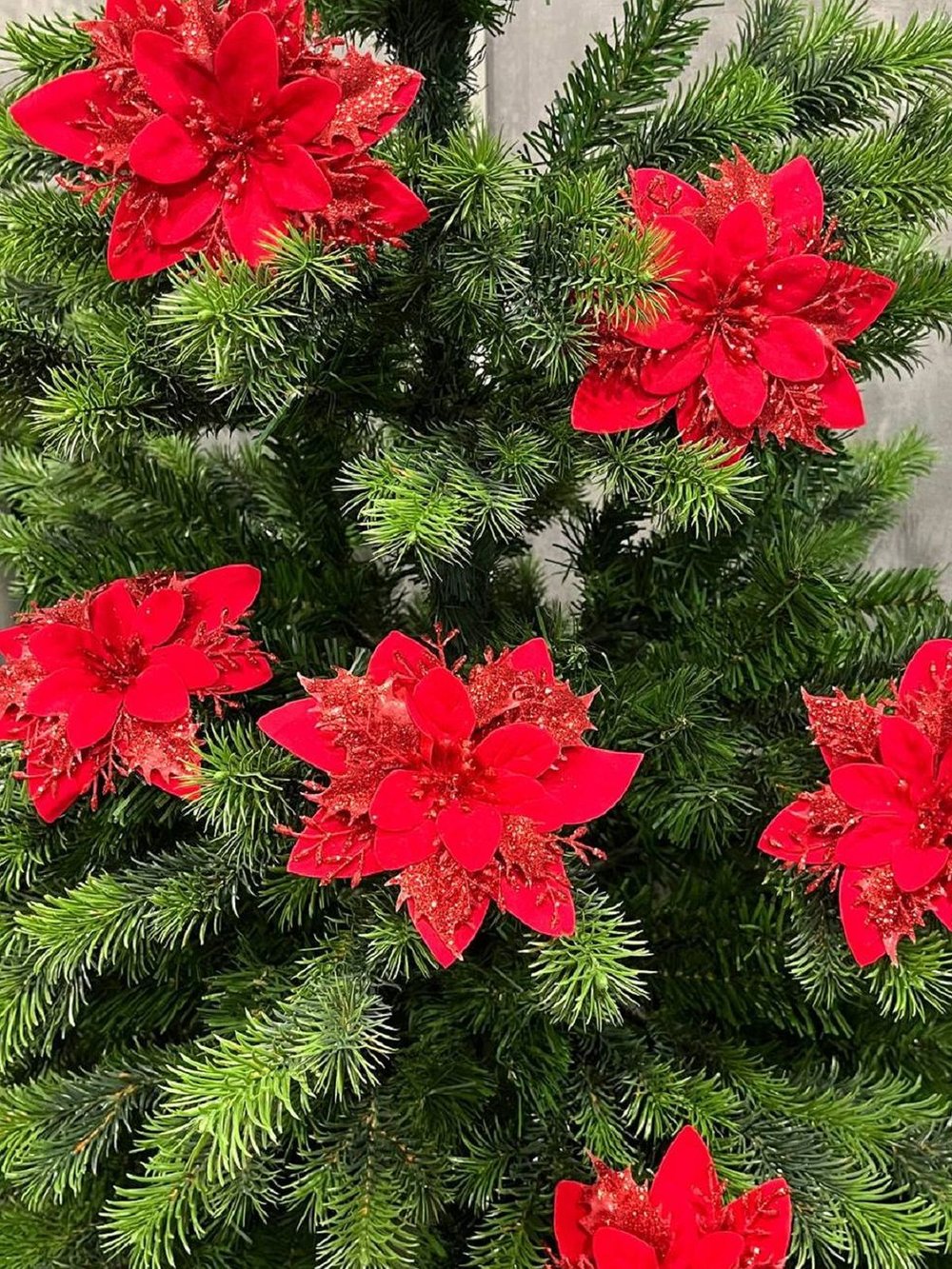 Набор новогодних цветов на ёлку 8шт красные (6996)