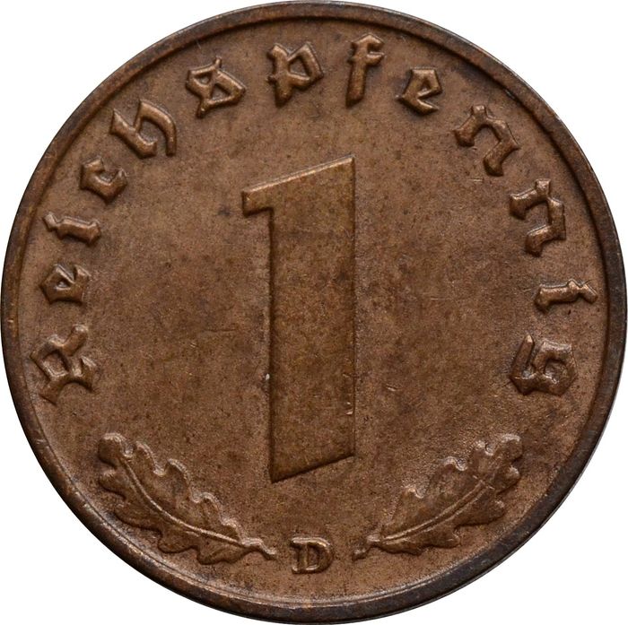1 рейхспфенниг 1939 Германия (Третий рейх) "D"