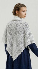 Оренбургский пуховый платок П3-100-01 белый отбеленный