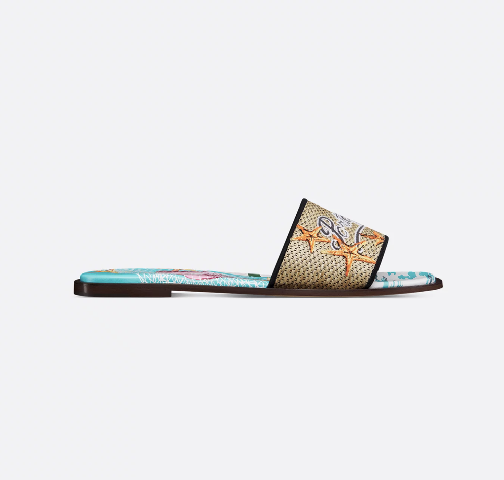Женские мюли Dior Souvenir Dway Slide из натуральной рафии и вышитого хлопка Portofino