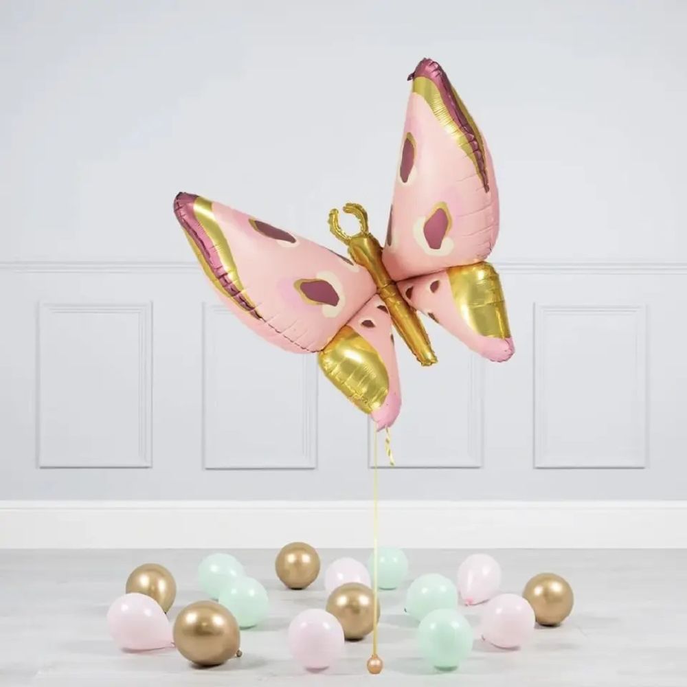 Шар (45''/114 см) Фигура 3D, Бабочка, Карнавальные крылья, Розовый, 1 шт.