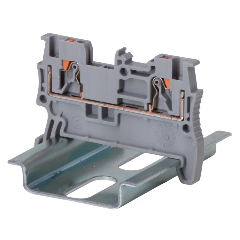 Клемма проходная, зажим push-in, 2 точки подключения, 1.5 кв.мм, серая