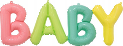 Шар (45''/114 см) Фигура, Надпись "Baby", Разноцветный, 1 шт.