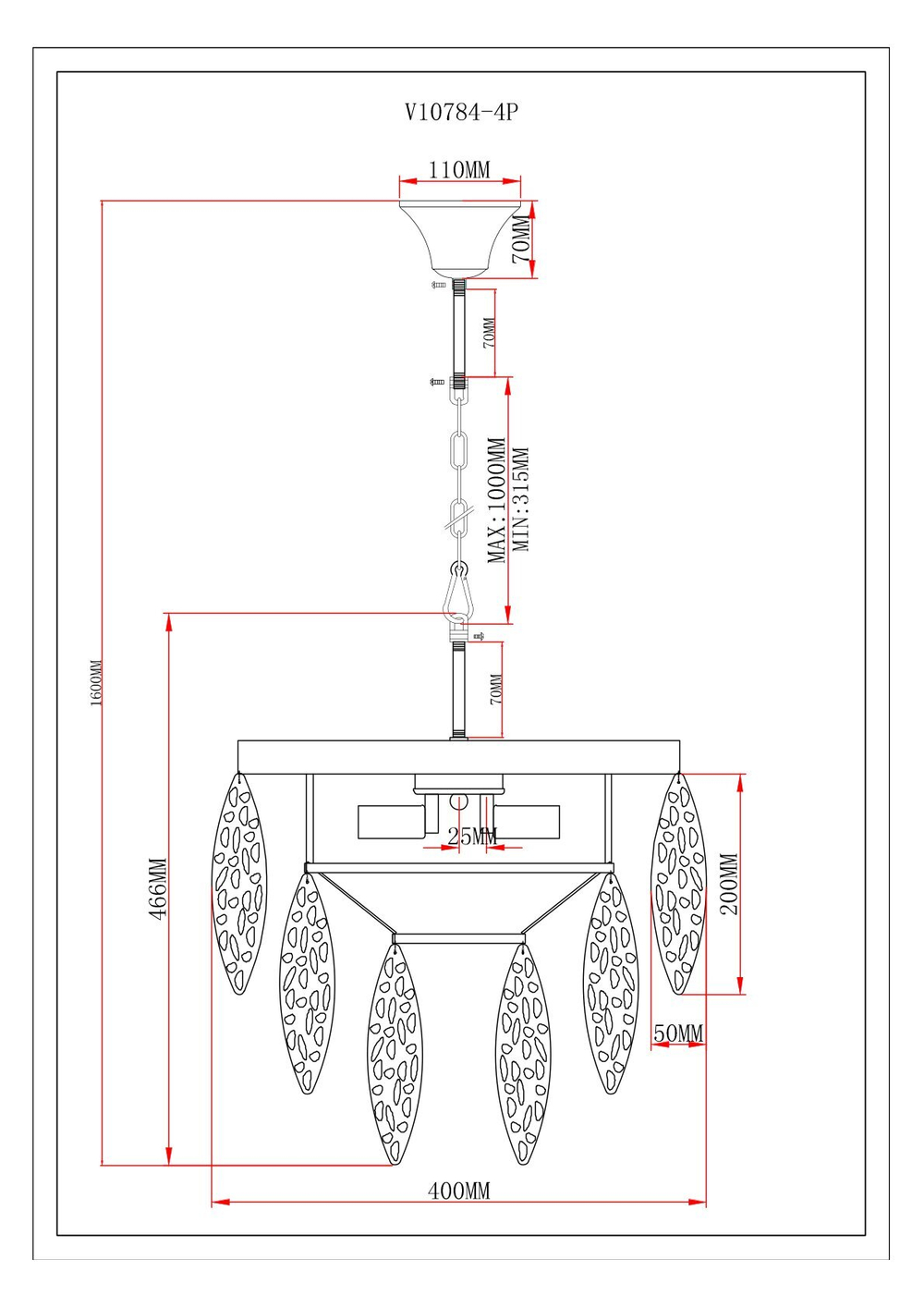 Светильник подвесной Moderli V10784-4P Souls