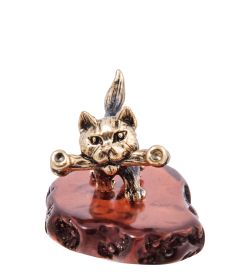 Народные промыслы AM- 601 Фигурка «Котик с косточкой» (латунь, янтарь)