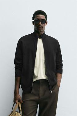 ZARA ХЛОПКОВЫЙ КАРДИГАН, ЧЕРНЫЙ