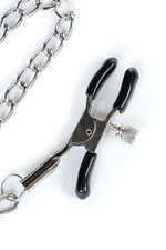 Черный кляп-трензель Theatre в виде косточки с зажимами для сосков (Цвет: черный)