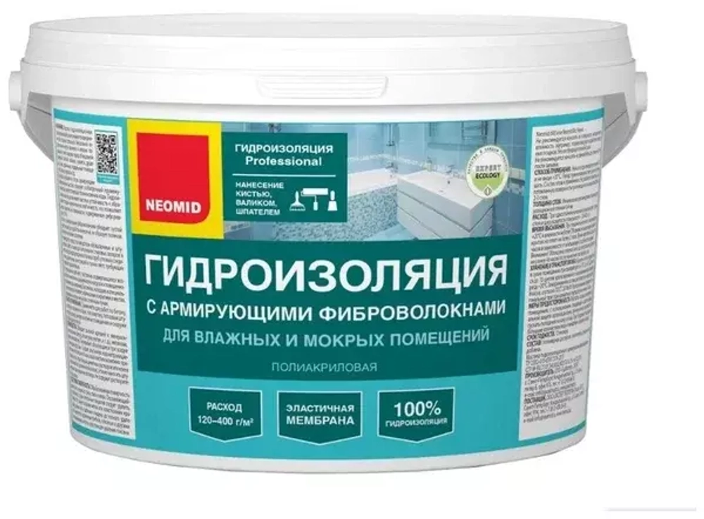 Гидроизоляция с армирующими фиброволокнами для влажных и мокрых помещений NEOMID
