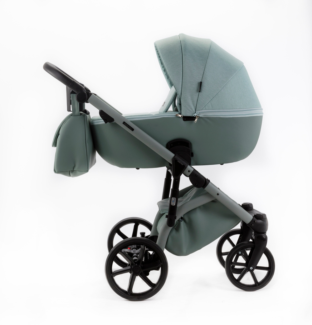 Детская универсальная коляска Adamex NOLA Natura MINT-8 (2в1) - Мятная ткань, Мятная экокожи