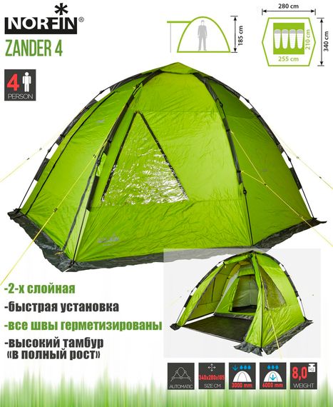 Палатка автоматическая 4-х местная Norfin ZANDER 4 NF