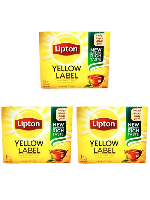 Чай черный Lipton Yellow label в пакетиках, 100 шт x 3 уп