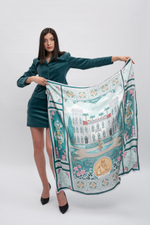 Платок «Романтическая Александрия» 100% шёлк, зеленый