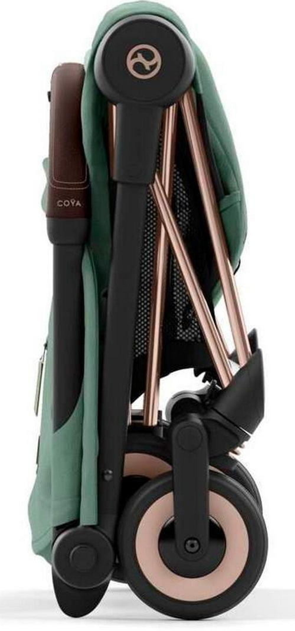 Коляска Cybex Coya Rosegold Frame Cloud G i-Size Lava Grey Leaf Green с дождевиком и бампером