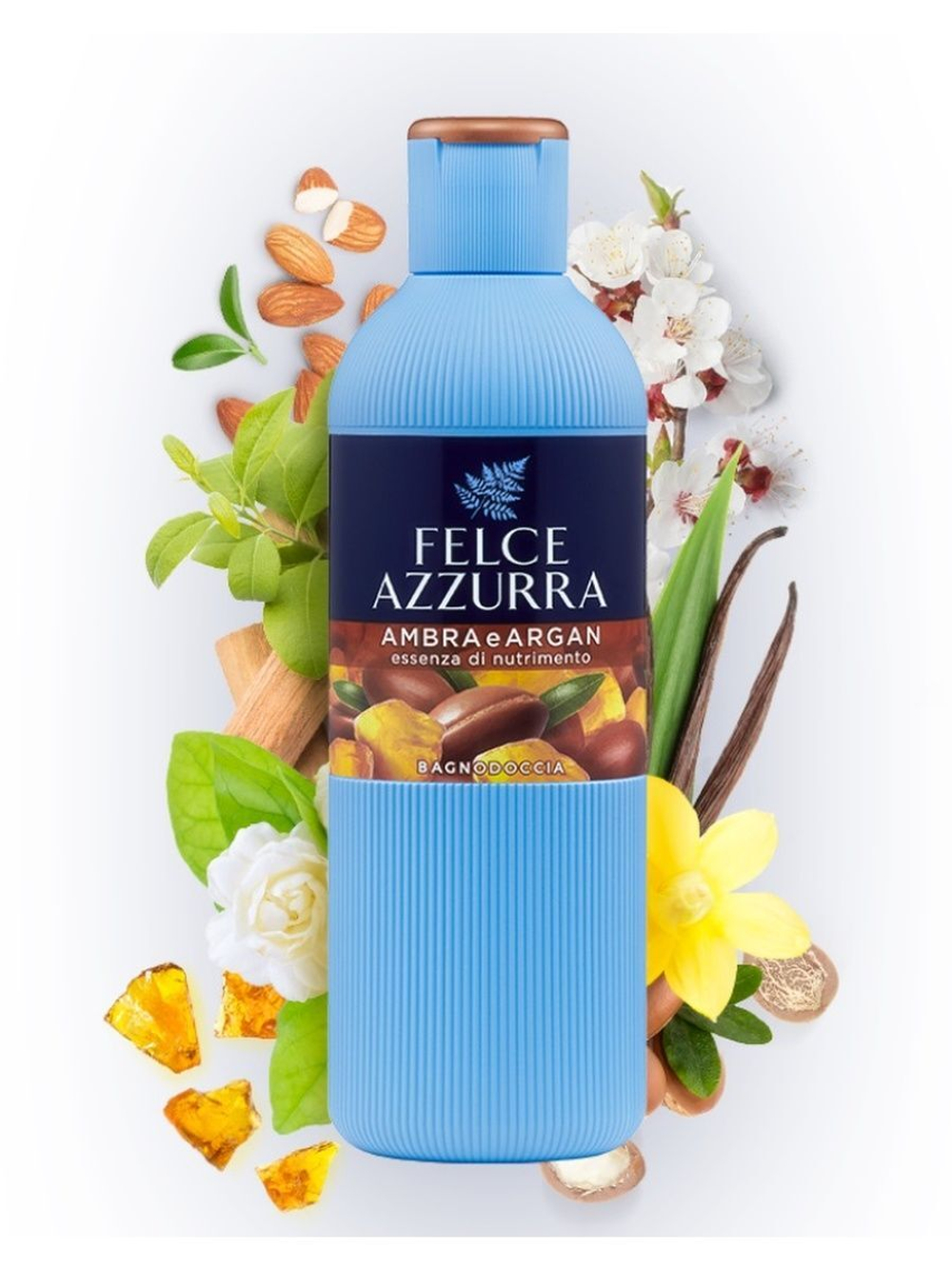 Felce Azzurra Парфюмированный гель для ванны и душа «Напитывающий аромат» Амбра и Аргана FA Bodywash Amber e Argan 650 мл