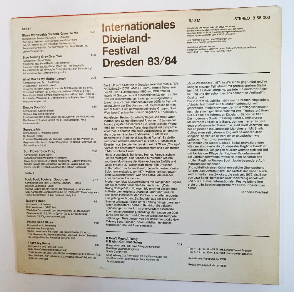 Винтажная виниловая пластинка LP Сборник Internationales Dixieland-Festival Dresden 83 84 (GDR 1984)