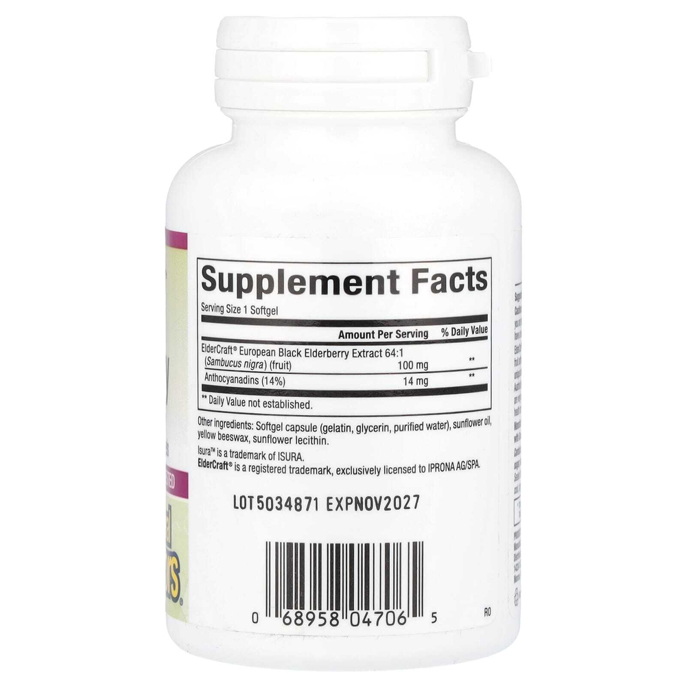 Natural Factors, черная бузина, 100 мг, 60 быстродействующих капсул