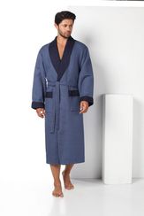 Вафельный мужской халат 15120-1 синий  NUSA Турция