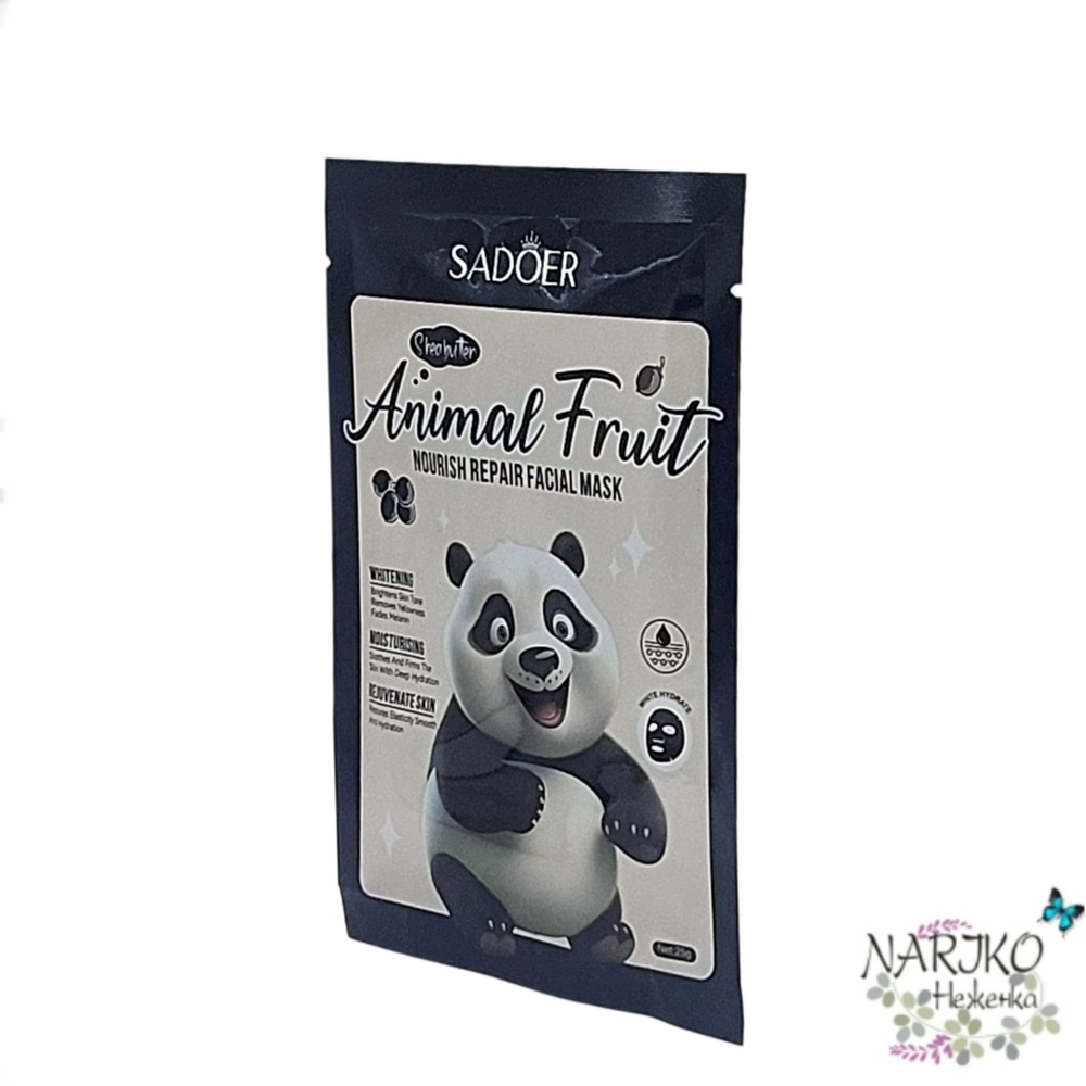 Маска тканевая для лица питательная восстанавливающая с маслом ши SADOER Animal Fruit Panda Shea Butter, 25 гр.
