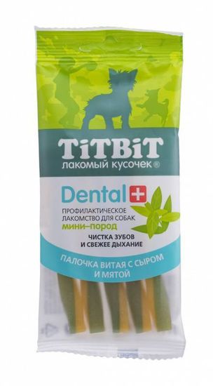 Titbit Dental+ Палочка витая с сыром и мятой для собак мелких пород 26 гр