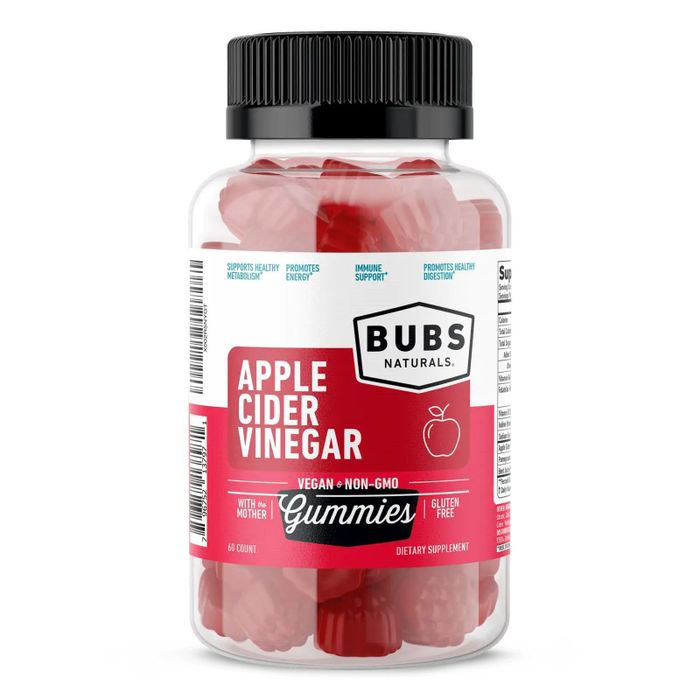 Жевательные конфеты с яблочным уксусом, Apple Cider Vinegar Gummies, Bubs Naturals, 60 шт