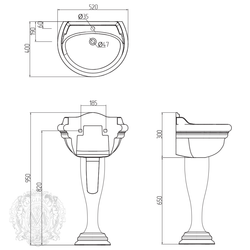 Раковина  Migliore Milady 52x40 ML.MLD-25.752.D2, декор золото схема