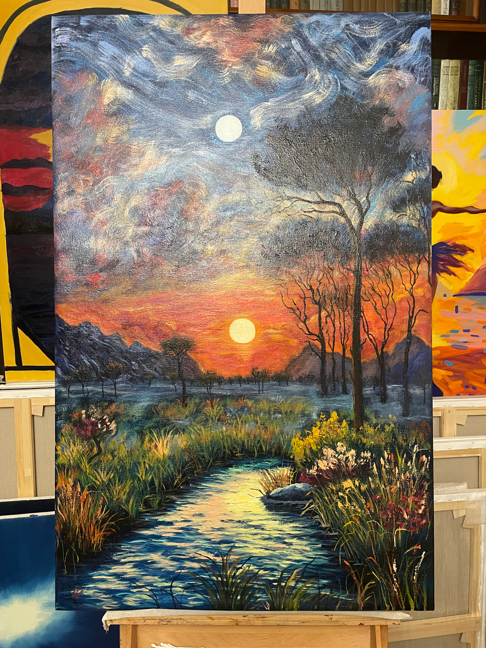 Картина маслом на холсте "Солнце и Луна" 70х110 см. Деревянный подрамник. Художник Наталия Осадчук