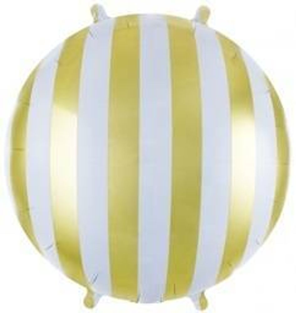 К Шар круг полосы белый/золото 18"/46см (БГ-15)