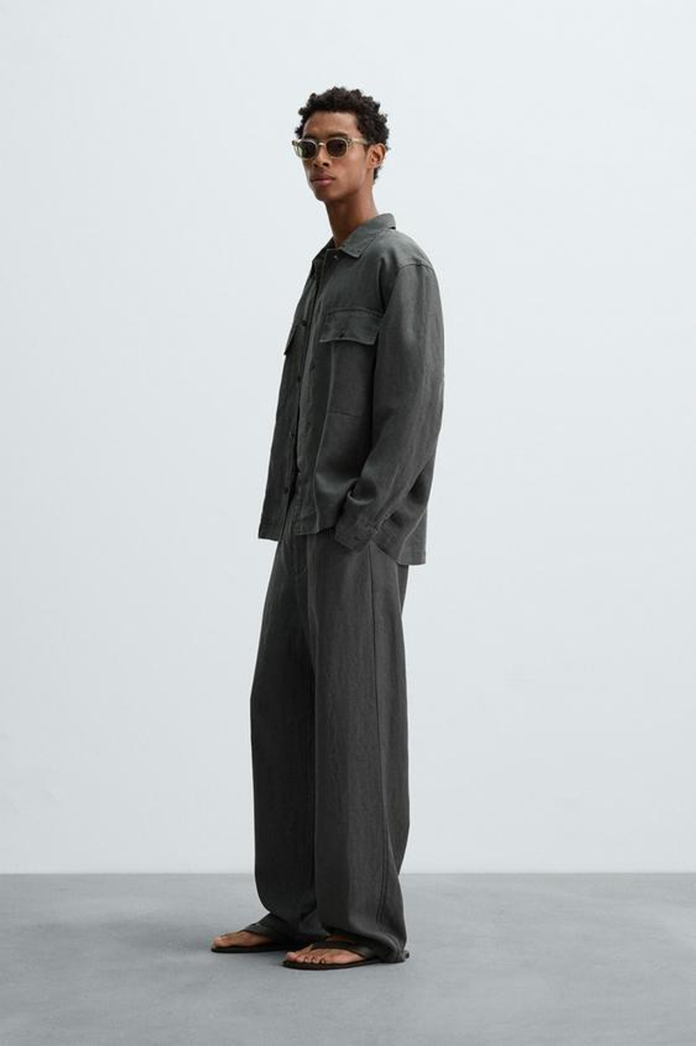 ZARA БРЮКИ СВОБОДНОГО КРОЯ ИЗ 100% КОНОПЛИ, АНТРАЦИТОВО-СЕРЫЙ