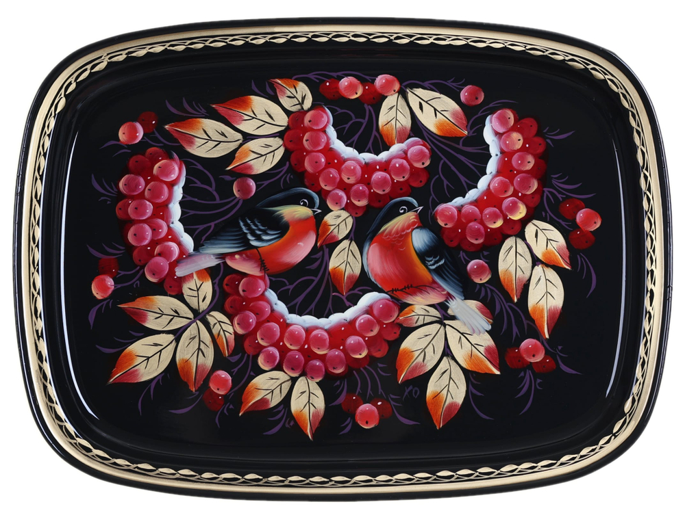 Жостовский поднос декоративный, размер 33х24 см (A12), металлический
