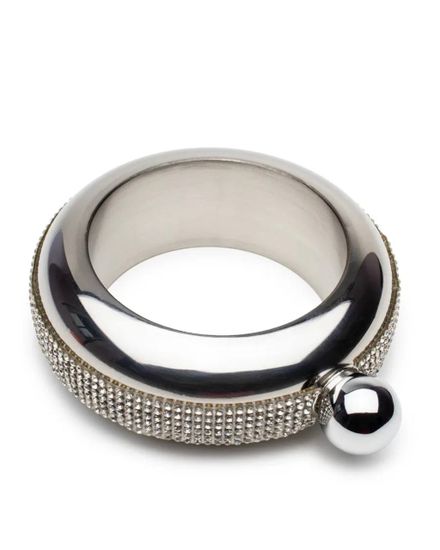 Фляжка , в виде браслета кольца со стразами , серебряная