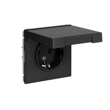 Розетка ArtGallery 16А IP44 с заземл. защ. шторки с крышкой механизм карбон SE GAL441046