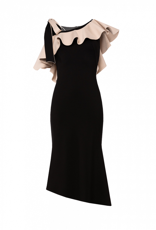 Платье чёрное трикотажное с воланом 04-01-21SS