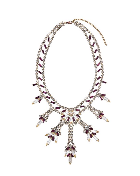 Колье-винтажное, розовые, зеленые камни