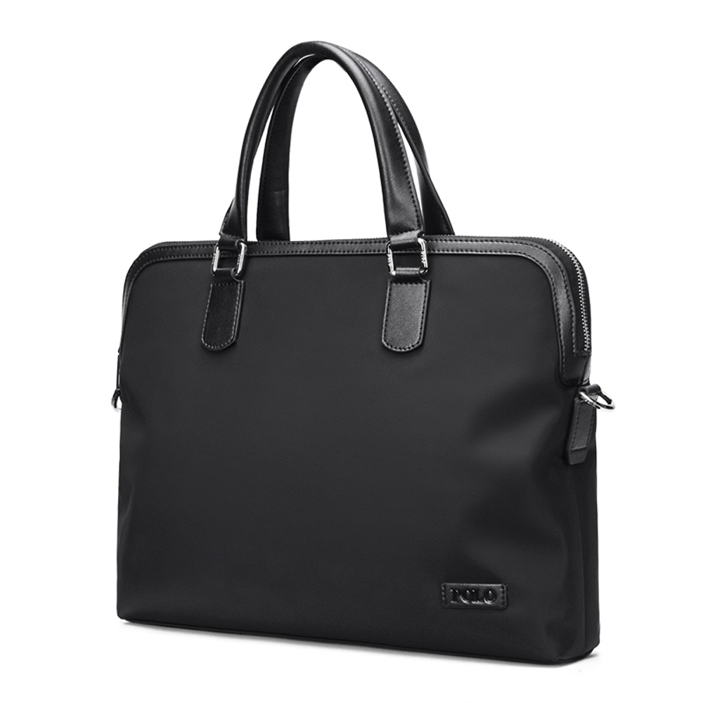 POLO Textile, Synthetic Leather Shoulder Bag, Men"s Handbag, Briefcase Large Men"s Black