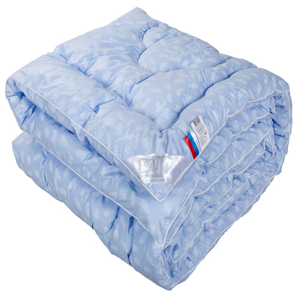 Одеяло "АВТ. ЛЕБЯЖИЙ ПУХ-PRESTIGE" зимнее, плотность 400 г/м2, цвет голубой с перьями, тик (100% хлопок), Россия. Одеяло "АВТ. ЛЕБЯЖИЙ ПУХ-PRESTIGE" зимнее, плотность 400 г/м2, цвет голубой с перьями, тик (100% хлопок), Россия.