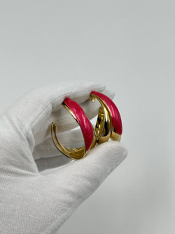 Серьги кольца с розовой эмалью