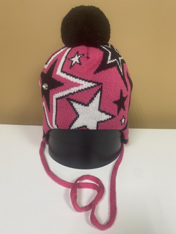 Шапка зимняя розовый неон со звездами в размере 42,46